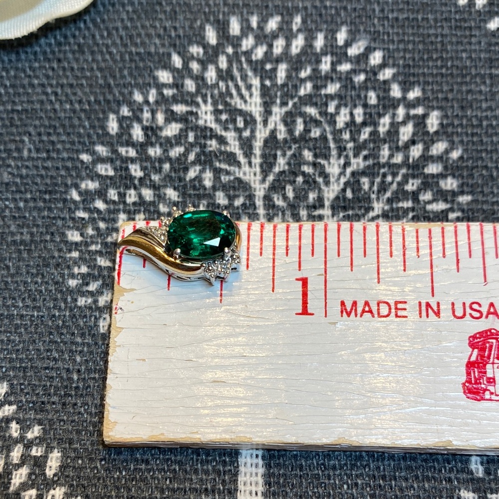 Emerald Green and Gold 10k & Sterling Silver Teardrop Pendant - Picture 4 of 5